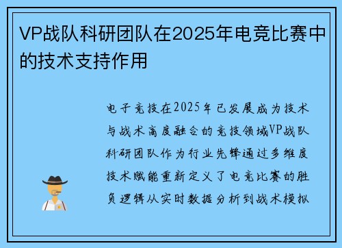 VP战队科研团队在2025年电竞比赛中的技术支持作用