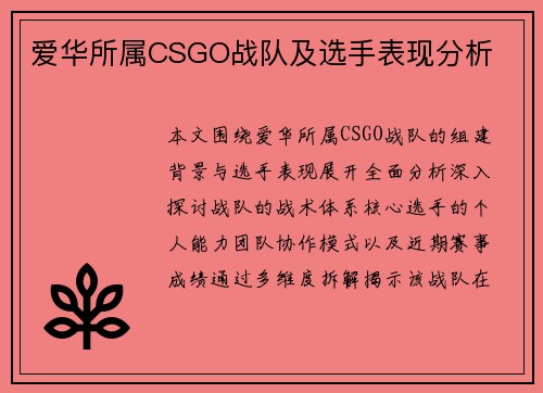 爱华所属CSGO战队及选手表现分析