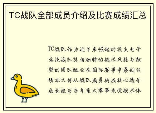 TC战队全部成员介绍及比赛成绩汇总